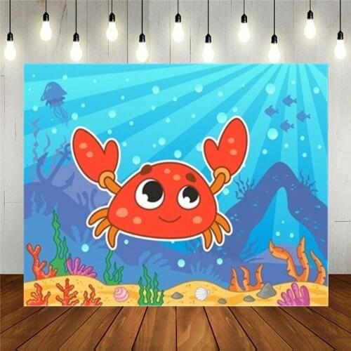 Photo Studio Props Vinyl Photography Backdrop For Kids Birthday Party Underwater World Cute Cartoon Crab In The Sea Background