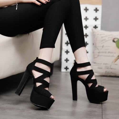 2020Spring Summer 15CM Fashion Thick with Sandals Fish Mouth Shoes High-heeled Hollow Sandals Nightclub High Sandalias Mujer