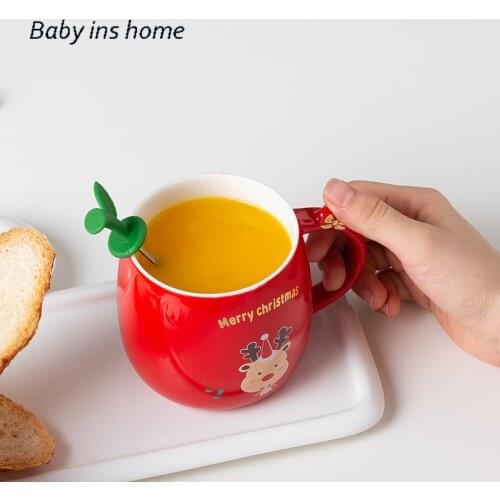 Milk Coffee Cups Ins Christmas Apple Cup Elk Microwavable Cup Christmas Gingerbread Man Snowman Cute Cartoon Mug Ceramic Mug