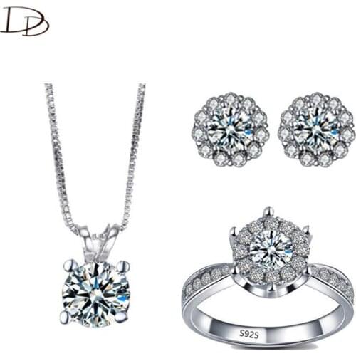 Wedding jewellery for women shine flower earrings AAA zircon rings white gold color necklace sets engagement jewelry set ASM012