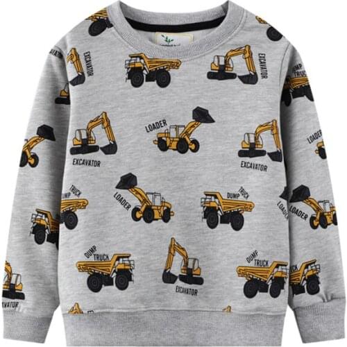 Excavator Print Boys Sweatshirts For Autumn Winter Cotton Kids Clothes Toddler Long Sleeve Hooded Sport Childrens Costume
