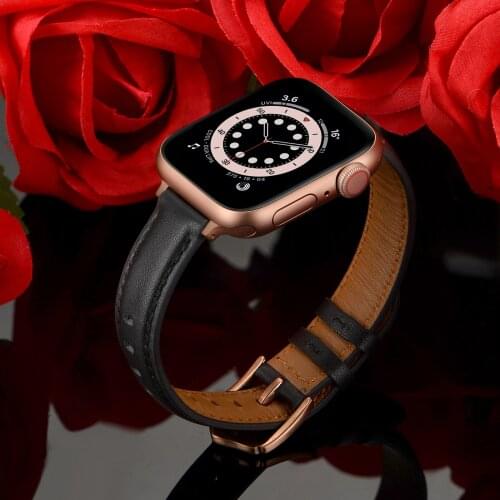 Women Slim Strap For Apple Watch 6 SE Band 44mm 40mm Thin Leather Watcbands For Applewatch 3 42mm 38mm iWatch 5 4 Bracelet