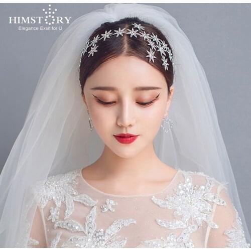 HIMSTORY European Crystal Wedding Hairbands Tiaras Star Headbands Evening Hair Jewelry Bridal Hair Accessory