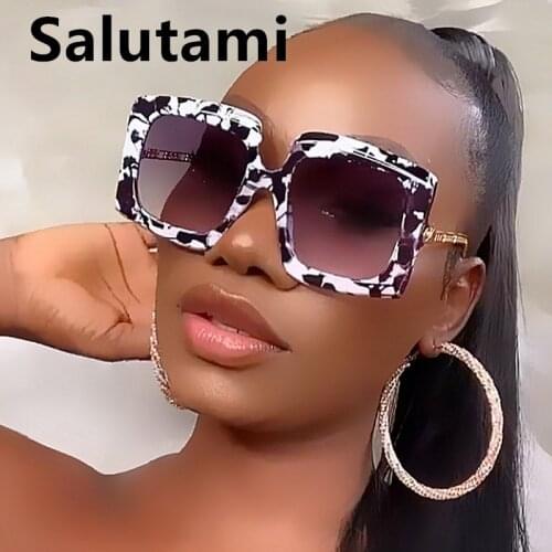 Vintage Chic Chain Frame Oversized Square Sunglasses For Women New Fashion Leopard Print Gradient Sun Glasses Female Alloy Shade