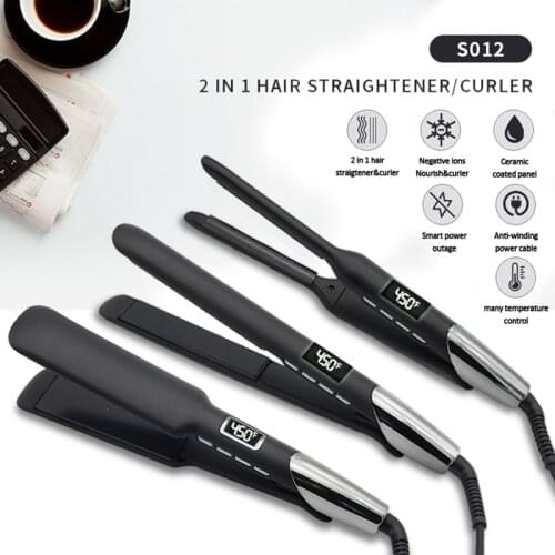 Hair Straightener Fast Warm-Up 2 in 1 Hair Straightener Curler Ceramic Flat Iron Curling Styling Tools