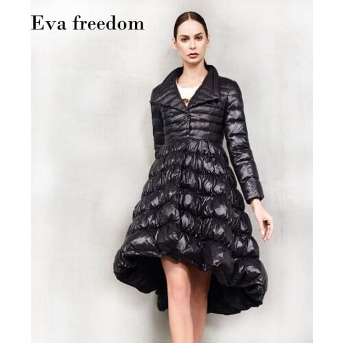 Fluffy white duck down parkas Winter fashion skirt swing warm down coat female over the knee longer irregular down jacket F632