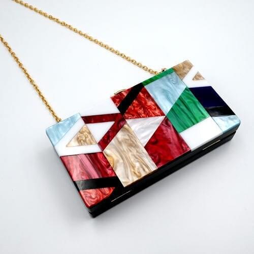 Bag 2018 New Pattern Single Shoulder Satchel Fashion Girl Colorful Split Joint Acrylic Purse Wallet Clutch Evening lady bags