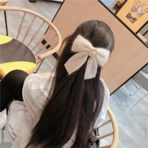 Large Bow Hairpin Women Korean Version Of Autumn And Winter Rabbit Hair Knitted Headband With Diamond Top Clip Hair Accessories