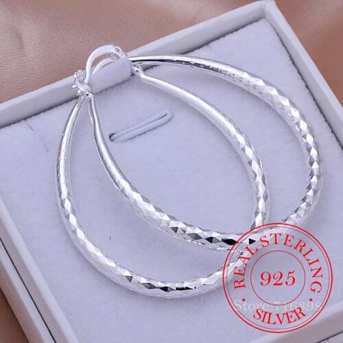 Hyperbole Classic 925 Sterling Silver Simple Big "U" shaped Pattern Circle Hoop Earrings For Women Silver Jewelry Pendientes