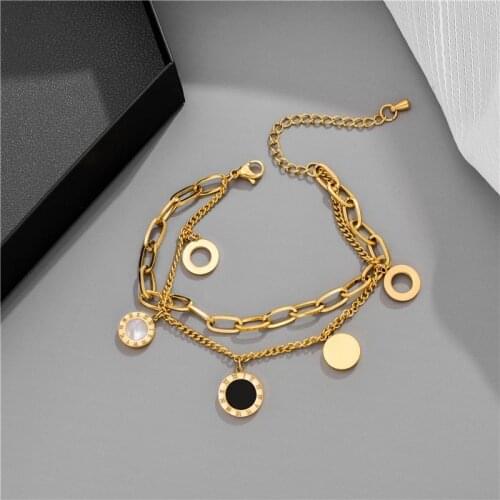 Luxury Rose Gold Stainless Steel Link Chain Roman Numerals Bracelets & Bangles Charm Bracelet for Women Jewelry