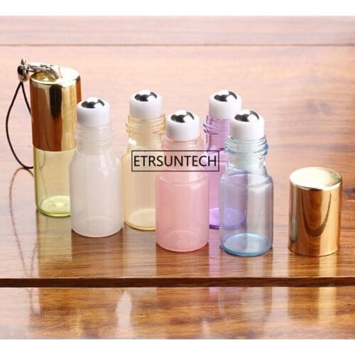 100pcs Glass Roller Bottles 3ml 5ml Pearl Colored Stainless Steel Roller Balls for perfume aromatherapy Tool F3123