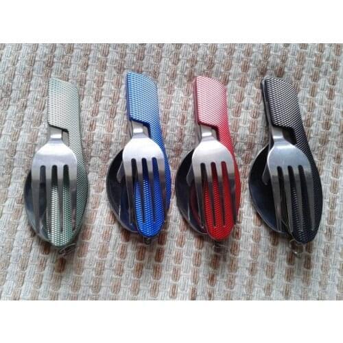 200pcs/lot Fast shipping 3 in 1 Multi-Function Folding Cutlery Sets Stainless Steel Camping Cutlery Travel Portable Combination