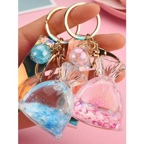 2021 Fashion Sequin Quicksand Keychain Female Pendant Transparent Sequin Keychain PU Color Rope Lover Car Keychain Girl Gift