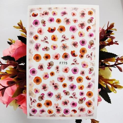3D Stickers for Nails Beautiful Watercolor Flower Peach Blossom Nail Art Decorations Slider Adhesive Design Manicure Accessories