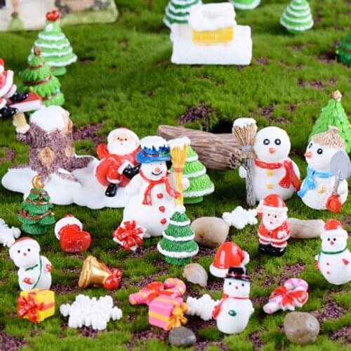 5pcs/1set Fairy Garden Cartoon Statue Ornaments Resin Craft Gift Christmas Santa Snowflake Snowman Miniature Figurine