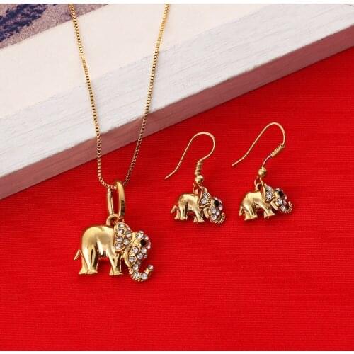 African Western Design Cute Elephant Set Trendy Gold Color Animal Pendant Earrings Lucky Jewelry