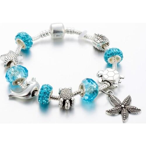 ANNAPAER New Crystal Charm Bracelet Blue Star Dolphin Sea Turtle Women DIY Fine Pendant Bracelet Bangle Jewelry Gift B21037