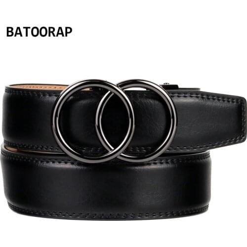 BATOORAP Mens Designer Belts Genuine Leather Fashion Gray Metal Buckle Automatic Jeans Belt Black Cowskin Trouser Strap BA-R370