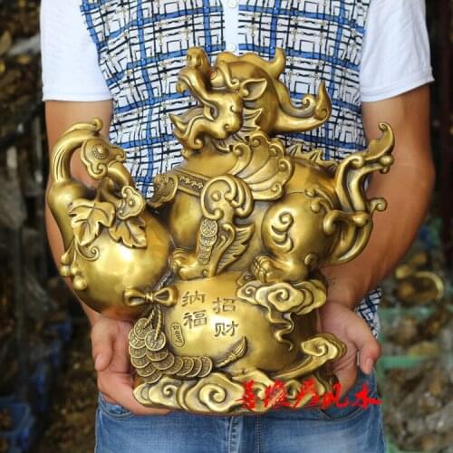 Large bring wealth fortune GOOD LUCK PI XIU RU YI Gourd FENG SHUI brass ART Ornament 2020 home Shop Company efficacious talisman