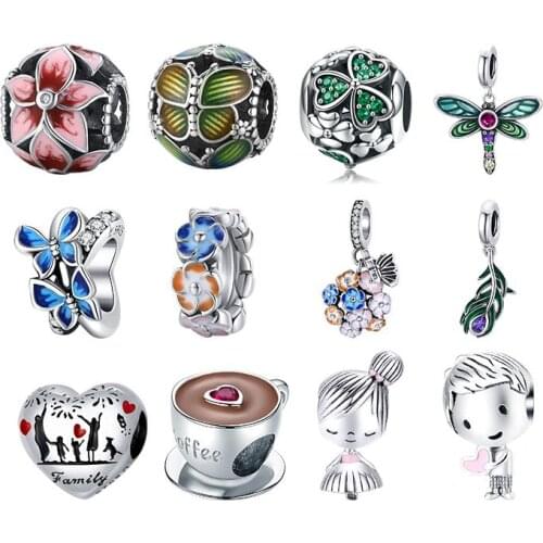 WOSTU Authentic 925 Sterling Silver Hot Sale Dragonfly Beads Charms Pendant Fit Original Bracelet Women Fashion DIY Jewelry Gift