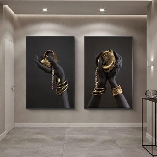 Black Hands Holding Silver Jewelry Wall Art Posters And Prints Modern African Art Canvas Paintings Home Wall Decorative Pictures