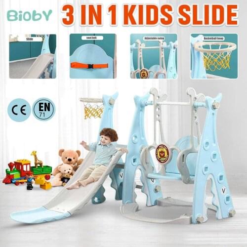 3 in 1 Childrens Sliding Board Seesaw Home Kids Playground Plastic Slide Basketball Toy Set Indoor Kindergarten Swing for Child