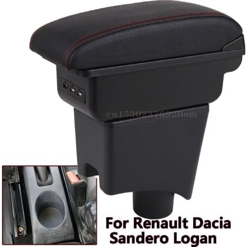 For Renault Dacia Sandero Logan 2013 - 2017 armrest box Central console storage box ashtray USB Charging