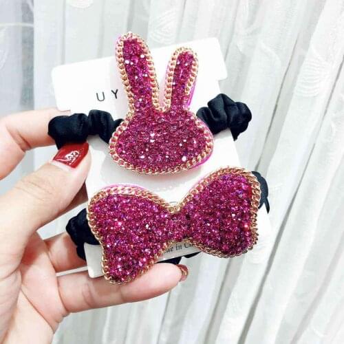 Purple Rhinestone Bunny Ear Hair Accessories Elastic Hair Band For Girl Cartoon Crystal Bow Rabbit Hair Band Headdress Wholesale