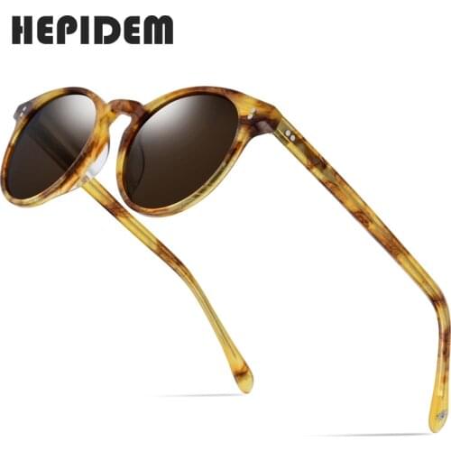 HEPIDEM Acetate Polarized Sunglasses Women New Vintage Retro Circle Round Sun Glasses for Men Women Transparent Sunglass 9113