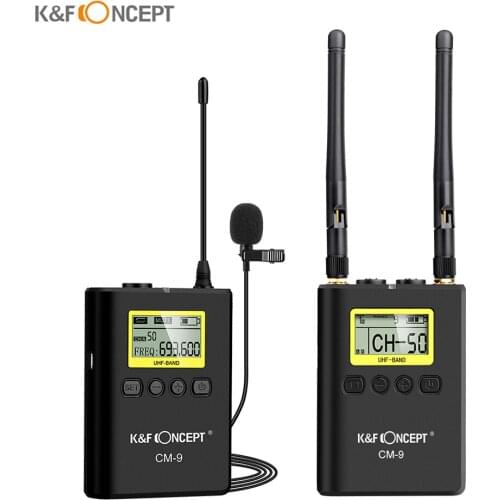 K&F CONCEPT Professional Wireless Lavalier Lapel Microphone Mic System UHF Dual-Channel LCD Display Screen for DSLR Camera