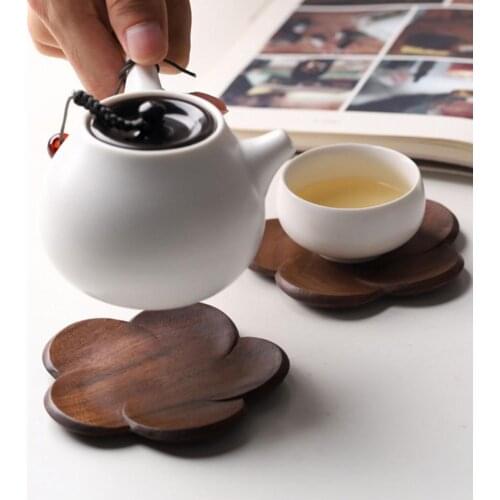 Coaster Scratch-proof Thermal Insulation Petaloid Wooden Placemat Table Mat Coffee Drink Non-slip Coasters Kitchen Supply