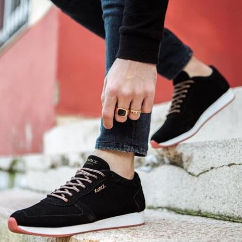 Knack Casual Male Shoes 002 Suede Black Seasonal Sport Lace-Up Spring Summer Fashion Orthotic Insole Comfortable Inner Liner Cotton