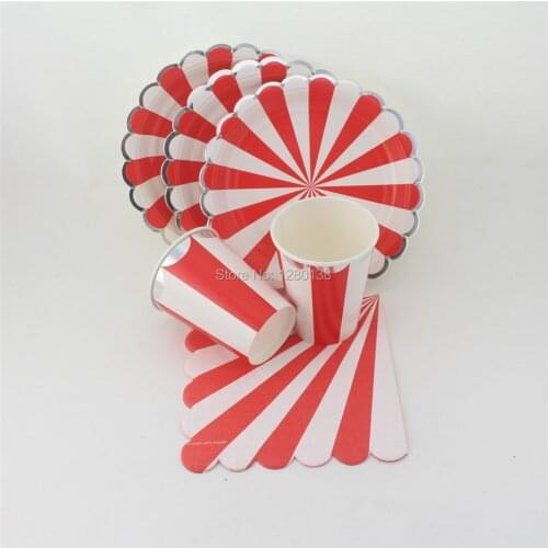 Santa Red and Silver Cocktail Striped Party Paper Napkins Straws Cups Plates Holidays Christmas Baby Shower Decor Tableware Set