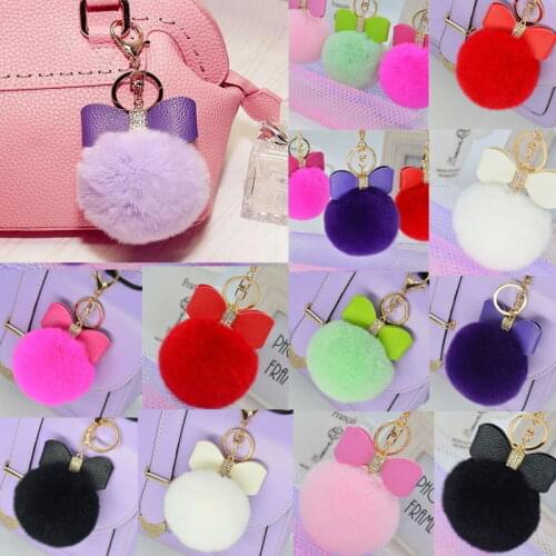 Colorful Trinket Fluffy Artificial Rabbit Fur Ball Car Key Chain Pompons Women Jewelry Key Ring Bag Cute Fluffy Girlfriend Gifts