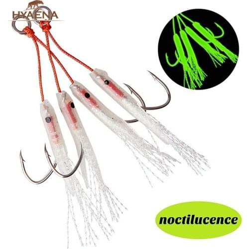 Hyaena 3Pcs Sea Fishing Hooks Luminous Fish Assist Hook Double Fishery Barbed Fishhooks Jig Slow Feather for Fishing Pesca