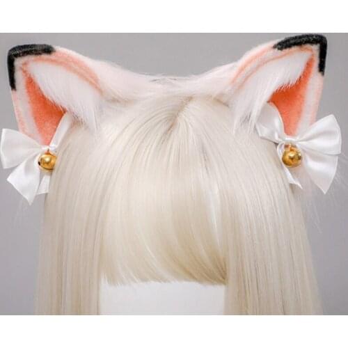 L5YA Lolita Faur Fur Kitten Ears Headband Anime Bow Bell Cosplay Hair Accessories