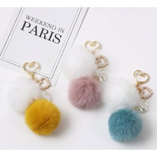 Cute Heart Shape KeyChains Keyring Car Keys Key Chain Bag Decor ins Fox Fur Ball Pendent Charm for Airpods Case for Airdots Gift
