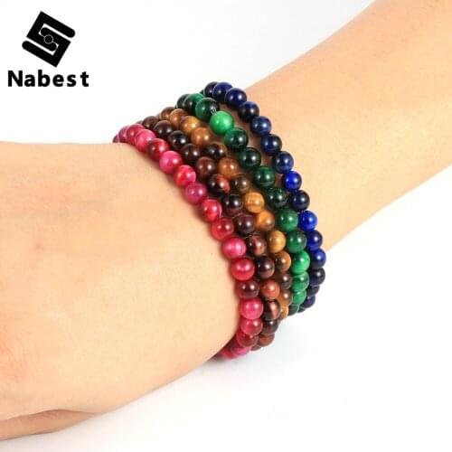 Men Women 6mm/8mm Natural Tiger Eye Stone Beads Bracelet Blue Green Rose Red Beaded Healing Reiki Couples Lovers Bangle Jewelry