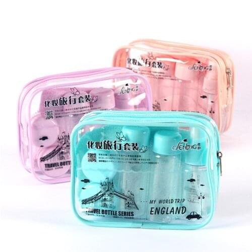 9pcs/set Travel Bottle Set Leak-Proof Refillable Toiletry Container for Shampoo Spray Bottles Cosmetic Bottles Comb Mirror