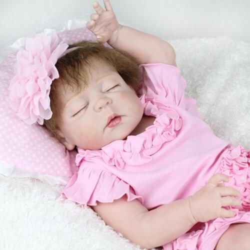 22" 55cm real full silicone reborn baby dolls newborn baby girl dolls gift for kids with pacifier bottle pink clothing set