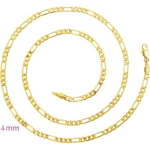 MxGxFam ( 50 cm x 4 mm ) Figaro Chain Necklaces 3:1 For Men 24 k Pure Gold Color Fashion Jewelry XP European Style