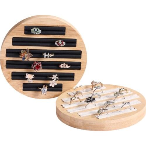 Fashion Bamboo Velvet Jewelry Display Tray Ring Box Earring Necklace Bracelet Pendant Display Organizer Jewelry Storage