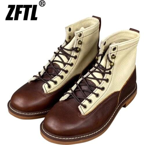 ZFTL Mens Tooling Boots Ankle Boots Retro and old Stitching mens boots Man Casual Boots Outdoor Vintage Boots Genuine Leather