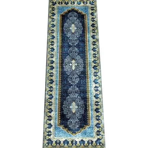 Seeykeep™ 2x6ft Silk Handknotted Exquisite Blue Floral Shield Design Yoga Rug-NY3016241