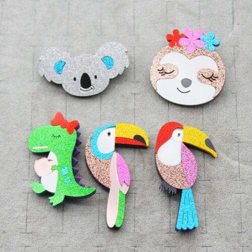 Cute Acrylic Dinosaur Koala Toucan Sloth Brooches And Pins For Women Kids Hat Bag Corsage Lapel Pins Brooch Scarf Jewelry Gifts