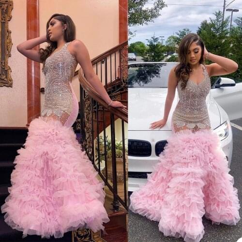 Sexy Mermaid Prom Dresses Latest Sparkly Beaded Tulle Ruffles Sweetheart Floor Length Evening Dress Occasion Gown
