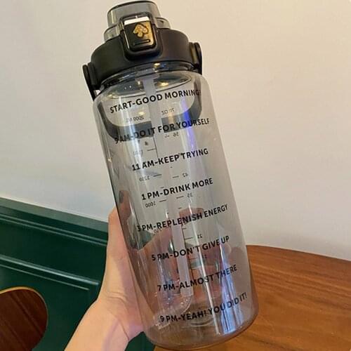 2000mL Fitness Sports Bottle with Straw and Bouncing Lid Creative Large Capacity Water Plastic Cups with Scale Gifts for Friends