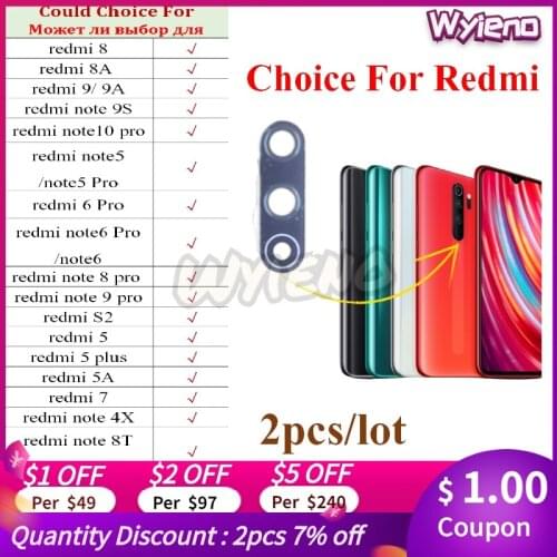 Wyieno Real Camera Glass For Xiaomi Redmi Note 8T 8 8A 9 9A 9S 4X 5 5A 6 6A 7 S2 10 Pro Plus Back Rear Camera Glass Lens 2pcs