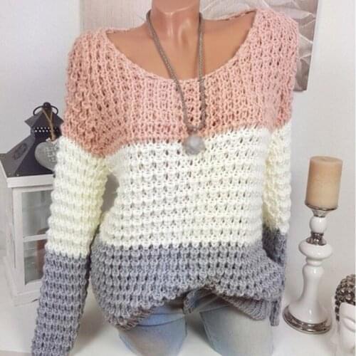 Patchwork Sweater Jumper Female Tops Knitwear Fashion Slim Womens Sweaters And Pullovers
