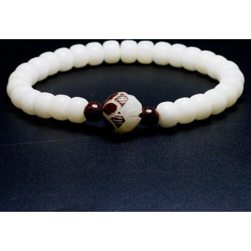 Tibetan Buddhism Lotus Charm & Wooden Beads Stretch Bracelet For Women Yoga Meditation Chakra Tagua Nut Jewelry